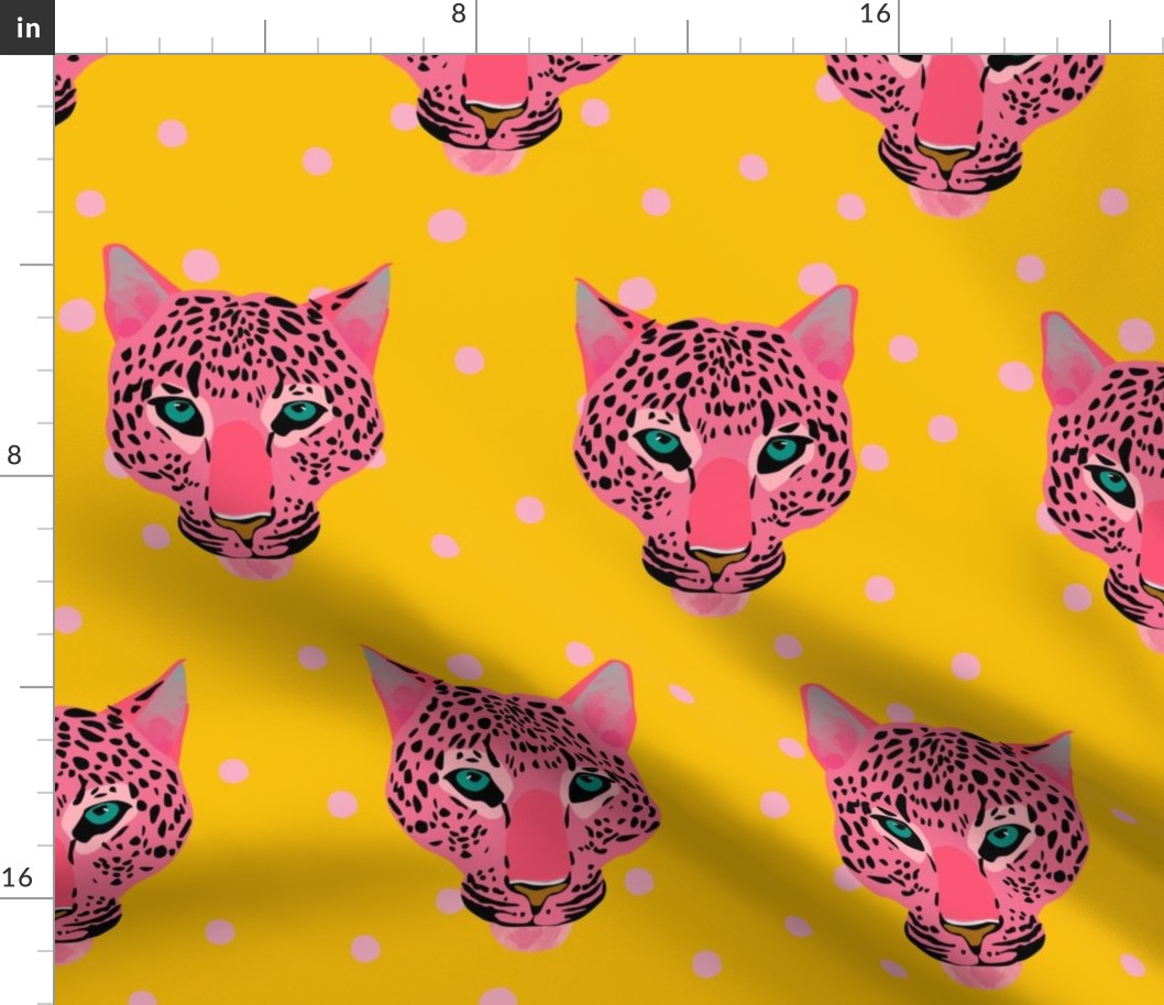 Pink Leopard on polkadots yellow