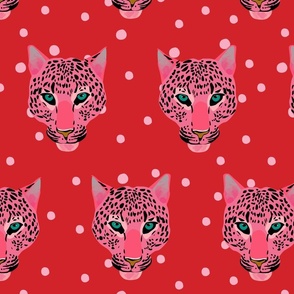 Pink Leopard on polkadots red