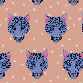 Blue Leopard on polkadots dusty pink