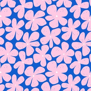 Groovy flowers in bright blue and pink - medium scale