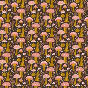 magic mushrooms melon and mustard on dark brown | small