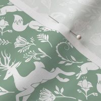 Fables // White Stag, Fox, Tortoise & Hare // Moss Green & White // Small 