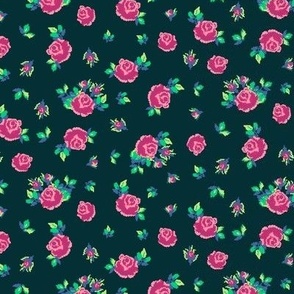 pixel rose ditsy teal