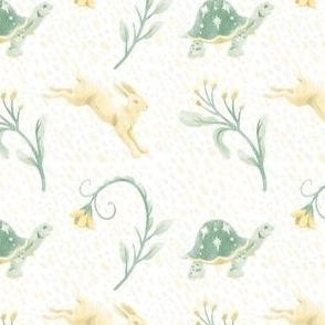 Fables Watercolor // Tortoise & Hare // Turtle Bunny // Sage, Moss, Mustard on White // Small 