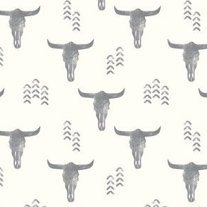 (small scale) desert skulls - boho - southwest cow skull - grey on cream - C23