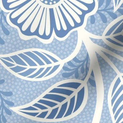 33 Soft Spring- Victorian Floral- Off White on Sky Blue- Climbing Vine with Flowers- Petal Signature Solids- Soft Pastel Blue- Baby Blue- Natural- William Morris Wallpaper- Extra Large