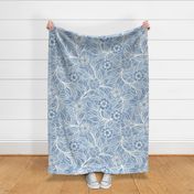33 Soft Spring- Victorian Floral- Off White on Sky Blue- Climbing Vine with Flowers- Petal Signature Solids- Soft Pastel Blue- Baby Blue- Natural- William Morris Wallpaper- Extra Large