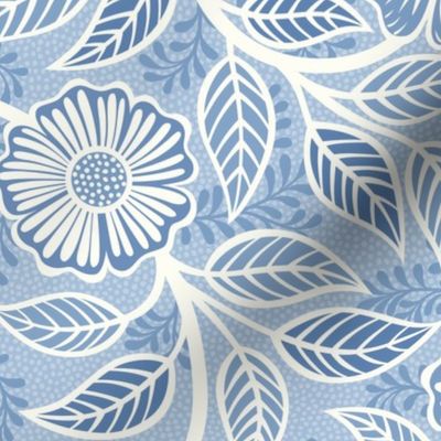 33 Soft Spring- Victorian Floral- Off White on Sky Blue- Climbing Vine with Flowers- Petal Signature Solids- Soft Pastel Blue- Baby Blue- Natural- William Morris Wallpaper- Medium