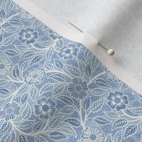 33 Soft Spring- Victorian Floral- Off White on Sky Blue- Climbing Vine with Flowers- Petal Signature Solids- Soft Pastel Blue- Baby Blue- Natural- William Morris Wallpaper- Micro