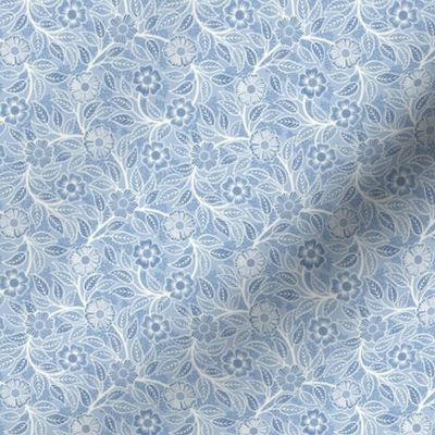 33 Soft Spring- Victorian Floral- Off White on Sky Blue- Climbing Vine with Flowers- Petal Signature Solids- Soft Pastel Blue- Baby Blue- Natural- William Morris Wallpaper- Micro