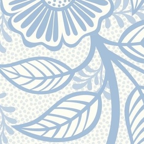 33 Soft Spring- Victorian Floral- Sky Blue  on Off White- Climbing Vine with Flowers- Petal Signature Solids- Soft Pastel Blue- Baby Blue- Natural- William Morris Wallpaper- Extra Large