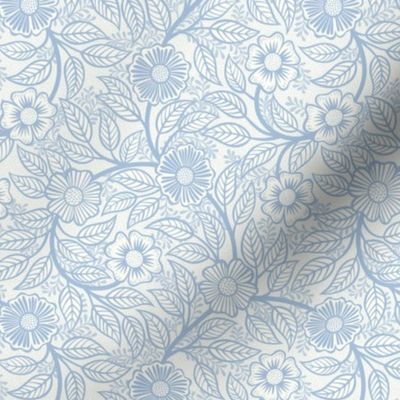 33 Soft Spring- Victorian Floral- Sky Blue  on Off White- Climbing Vine with Flowers- Petal Signature Solids- Soft Pastel Blue- Baby Blue- Natural- William Morris Wallpaper- Mini