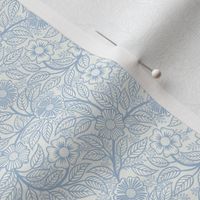 33 Soft Spring- Victorian Floral- Sky Blue  on Off White- Climbing Vine with Flowers- Petal Signature Solids- Soft Pastel Blue- Baby Blue- Natural- William Morris Wallpaper- Micro