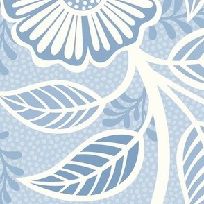 34 Soft Spring- Victorian Floral- Off White on Fog Blue- Climbing Vine with Flowers- Petal Signature Solids- Soft Pastel Blue- Baby Blue- Natural- William Morris Wallpaper- Extra Large