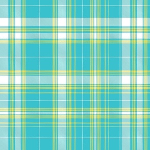 Plaid option 1a2 in sea blue turquoise and light yellow on white. 200