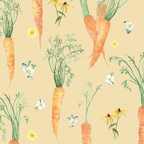 Spring Easter Carrots n Floral Watercolor in Yellow by Audrey Jeanne