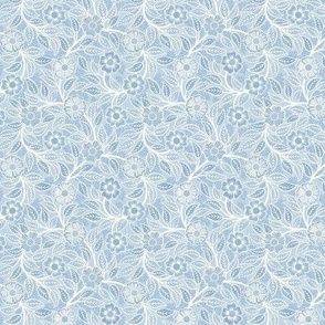 34 Soft Spring- Victorian Floral- Off White on Fog Blue- Climbing Vine with Flowers- Petal Signature Solids- Soft Pastel Blue- Baby Blue- Natural- William Morris Wallpaper- Micro