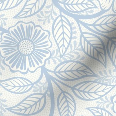 34 Soft Spring- Victorian Floral-Fog Blue on Off White- Climbing Vine with Flowers- Petal Signature Solids- Soft Pastel Blue- Baby Blue- Natural- William Morris Wallpaper- Medium