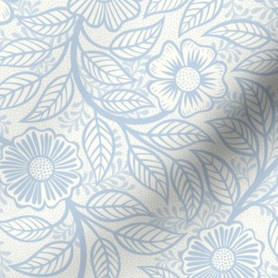 34 Soft Spring- Victorian Floral-Fog Blue on Off White- Climbing Vine with Flowers- Petal Signature Solids- Soft Pastel Blue- Baby Blue- Natural- William Morris Wallpaper- Small