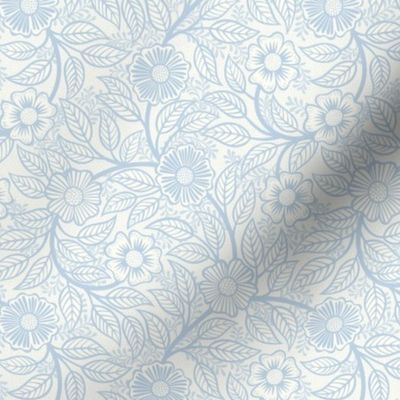 34 Soft Spring- Victorian Floral-Fog Blue on Off White- Climbing Vine with Flowers- Petal Signature Solids- Soft Pastel Blue- Baby Blue- Natural- William Morris Wallpaper- Mini