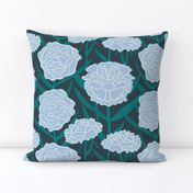 Moody Blue Peonies - Hand Drawn Florals in Blues - Large Scale 12x12inch repeat