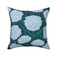 Moody Blue Peonies - Hand Drawn Florals in Blues - Large Scale 12x12inch repeat