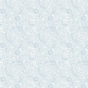 34 Soft Spring- Victorian Floral-Fog Blue on Off White- Climbing Vine with Flowers- Petal Signature Solids- Soft Pastel Blue- Baby Blue- Natural- William Morris Wallpaper- Micro