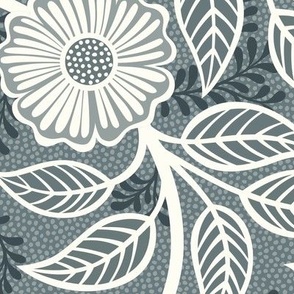 35 Soft Spring- Victorian Floral- Off White on Slate Blue- Climbing Vine with Flowers- Petal Signature Solids- Gray- Grey- Natural- William Morris Wallpaper- Large