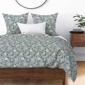 35 Soft Spring- Victorian Floral- Off White on Slate Blue- Climbing Vine with Flowers- Petal Signature Solids- Gray- Grey- Natural- William Morris Wallpaper- Small