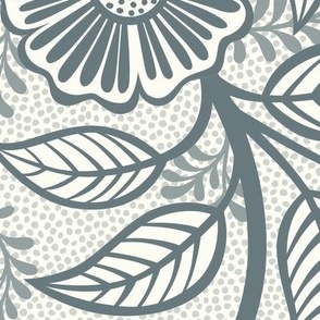 35 Soft Spring- Victorian Floral- Slate Blue on Off White- Climbing Vine with Flowers- Petal Signature Solids- Gray- Grey- Natural- William Morris Wallpaper- Extra Large