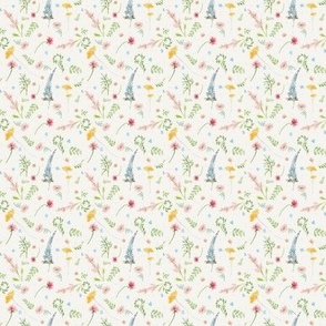 Spring Wildflowers Floral Watercolor Toss Summer Off-white Pink Blue Yellow Green TINY 2X2