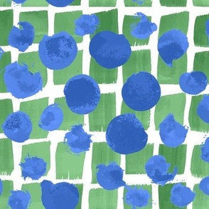 Hand Painted Blocks and Dots Clash Blue and Green