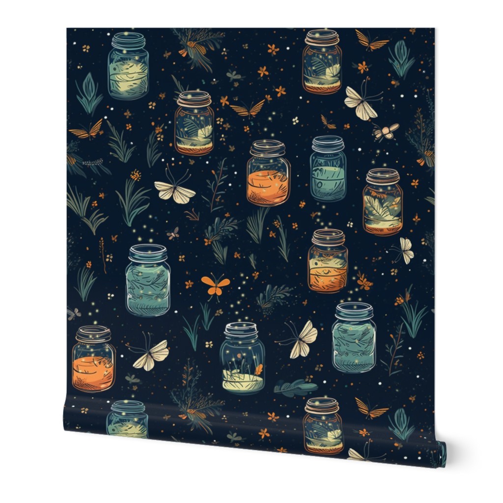 Butterflies at Night Collection - Nite Navy- Wallpaper - New