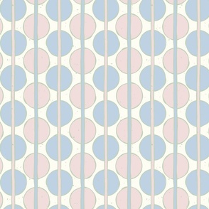 Hand Drawn Pink and Blue Circles with Vertical Lines, Pale Green Accent Geometric Medium Scale