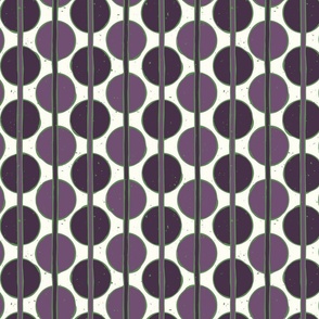 Hand Drawn Circles in Purple with Green Accented Vertical Lines and Texture Geometric