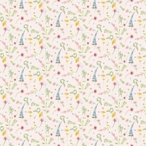 Spring Wildflowers Floral Watercolor Toss Summer Off-white BLUSH Pink Blue Green TINY 2X2
