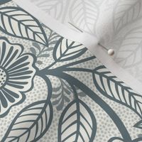 35 Soft Spring- Victorian Floral- Slate Blue on Off White- Climbing Vine with Flowers- Petal Signature Solids- Gray- Grey- Natural- William Morris Wallpaper- Small