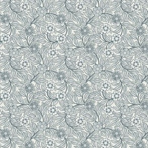 35 Soft Spring- Victorian Floral- Slate Blue on Off White- Climbing Vine with Flowers- Petal Signature Solids- Gray- Grey- Natural- William Morris Wallpaper- Micro