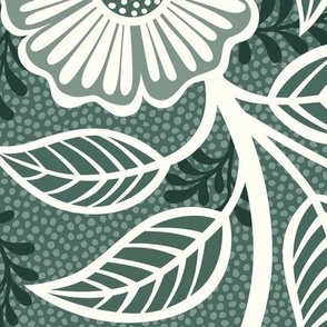 36 Soft Spring- Victorian Floral- Off White on Pine Green- Climbing Vine with Flowers- Petal Signature Solids- Dark Green- Holidays- Natural- William Morris Wallpaper- Extra Large