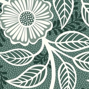 36 Soft Spring- Victorian Floral- Off White on Pine Green- Climbing Vine with Flowers- Petal Signature Solids- Dark Green- Holidays- Natural- William Morris Wallpaper- Large