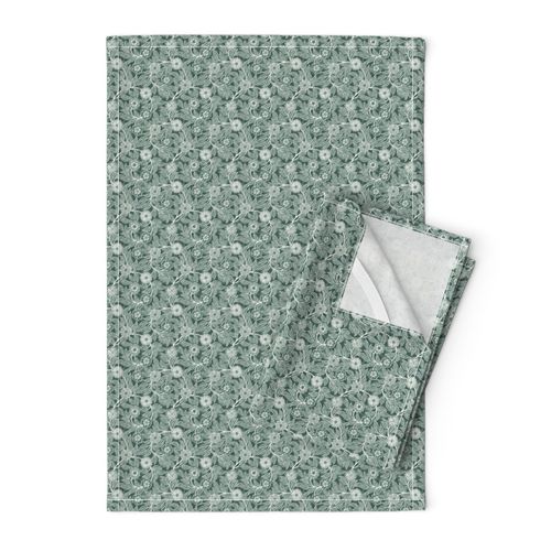 36 Soft Spring- Victorian Floral- Off White on Pine Green- Climbing Vine with Flowers- Petal Signature Solids- Dark Green- Holidays- Natural- William Morris Wallpaper- Micro