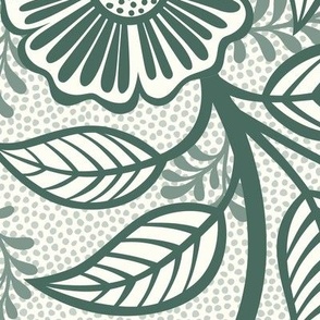 36 Soft Spring- Victorian Floral- Pine Green on Off White- Climbing Vine with Flowers- Petal Signature Solids- Dark Green- Holidays- Natural- William Morris Wallpaper- Extra Large