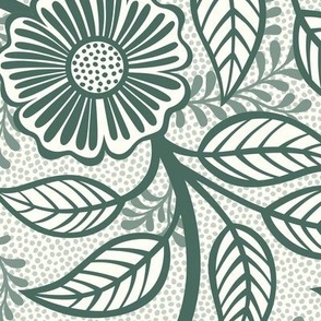 36 Soft Spring- Victorian Floral- Pine Green on Off White- Climbing Vine with Flowers- Petal Signature Solids- Dark Green- Holidays- Natural- William Morris Wallpaper- Large