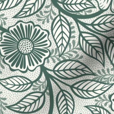 36 Soft Spring- Victorian Floral- Pine Green on Off White- Climbing Vine with Flowers- Petal Signature Solids- Dark Green- Holidays- Natural- William Morris Wallpaper- Medium