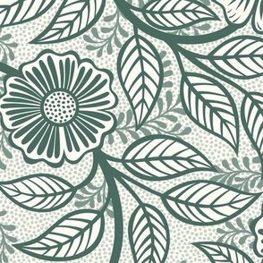 36 Soft Spring- Victorian Floral- Pine Green on Off White- Climbing Vine with Flowers- Petal Signature Solids- Dark Green- Holidays- Natural- William Morris Wallpaper- Medium
