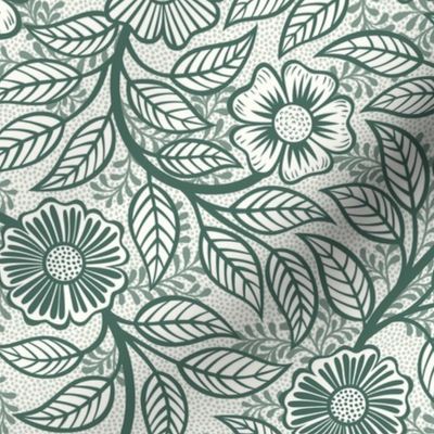 36 Soft Spring- Victorian Floral- Pine Green on Off White- Climbing Vine with Flowers- Petal Signature Solids- Dark Green- Holidays- Natural- William Morris Wallpaper- Small