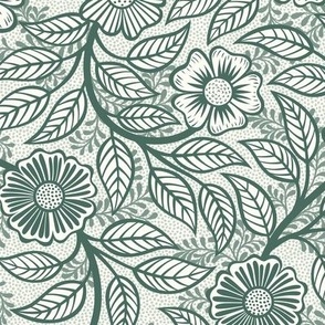 36 Soft Spring- Victorian Floral- Pine Green on Off White- Climbing Vine with Flowers- Petal Signature Solids- Dark Green- Holidays- Natural- William Morris Wallpaper- Small