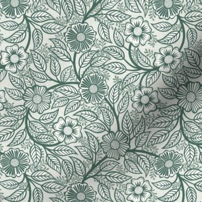 36 Soft Spring- Victorian Floral- Pine Green on Off White- Climbing Vine with Flowers- Petal Signature Solids- Dark Green- Holidays- Natural- William Morris Wallpaper- Mini