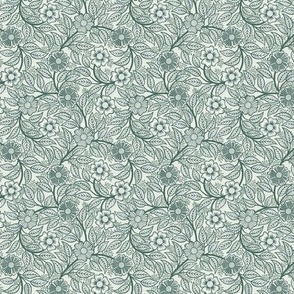 36 Soft Spring- Victorian Floral- Pine Green on Off White- Climbing Vine with Flowers- Petal Signature Solids- Dark Green- Holidays- Natural- William Morris Wallpaper- Micro