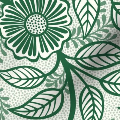 37 Soft Spring- Victorian Floral- Emerald Green on Off White- Climbing Vine with Flowers- Petal Signature Solids- Dark Green- Holidays- Natural- William Morris Wallpaper- Large